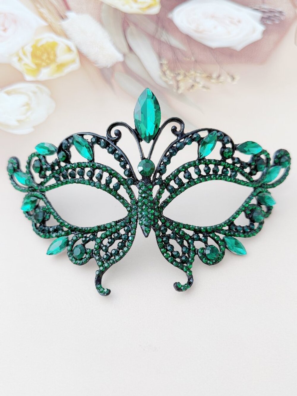 Emerald Crystal Masquerade Mask, Gothic Butterfly Mask, Venetian Mask, Prom Mask